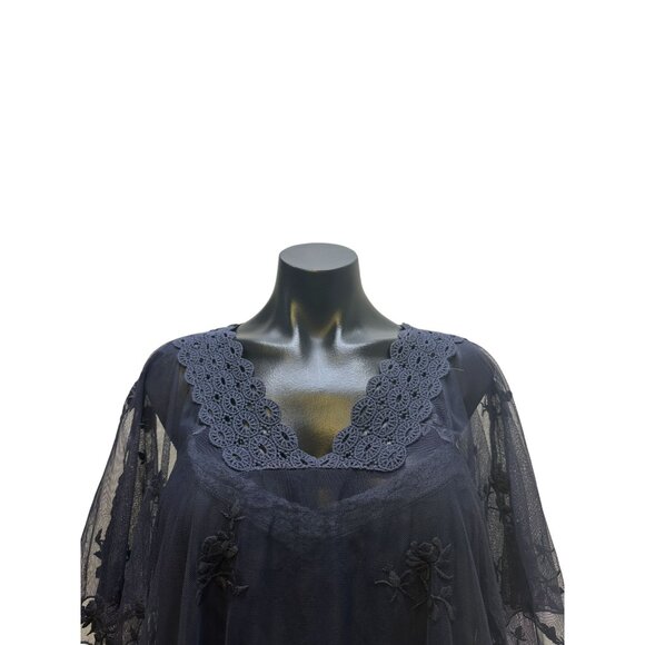 Love and Liberty Navy Blue Sheer Floral Embroidered Blouse Size L - Picture 3 of 10